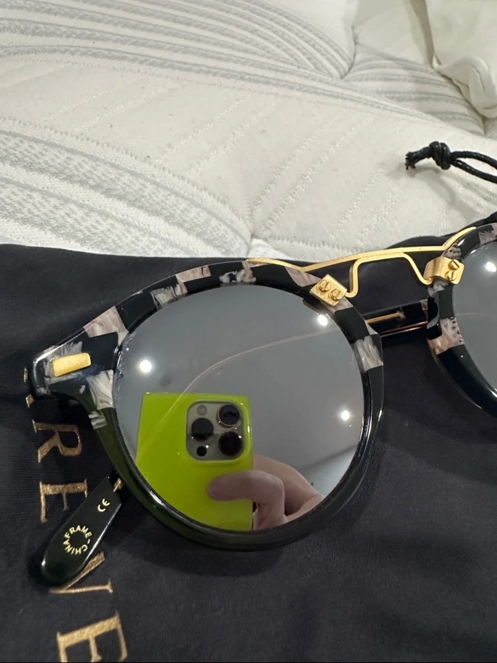KREWE STL 18k St. Louis Mirrored Harlequin to Black Round Sunglasses